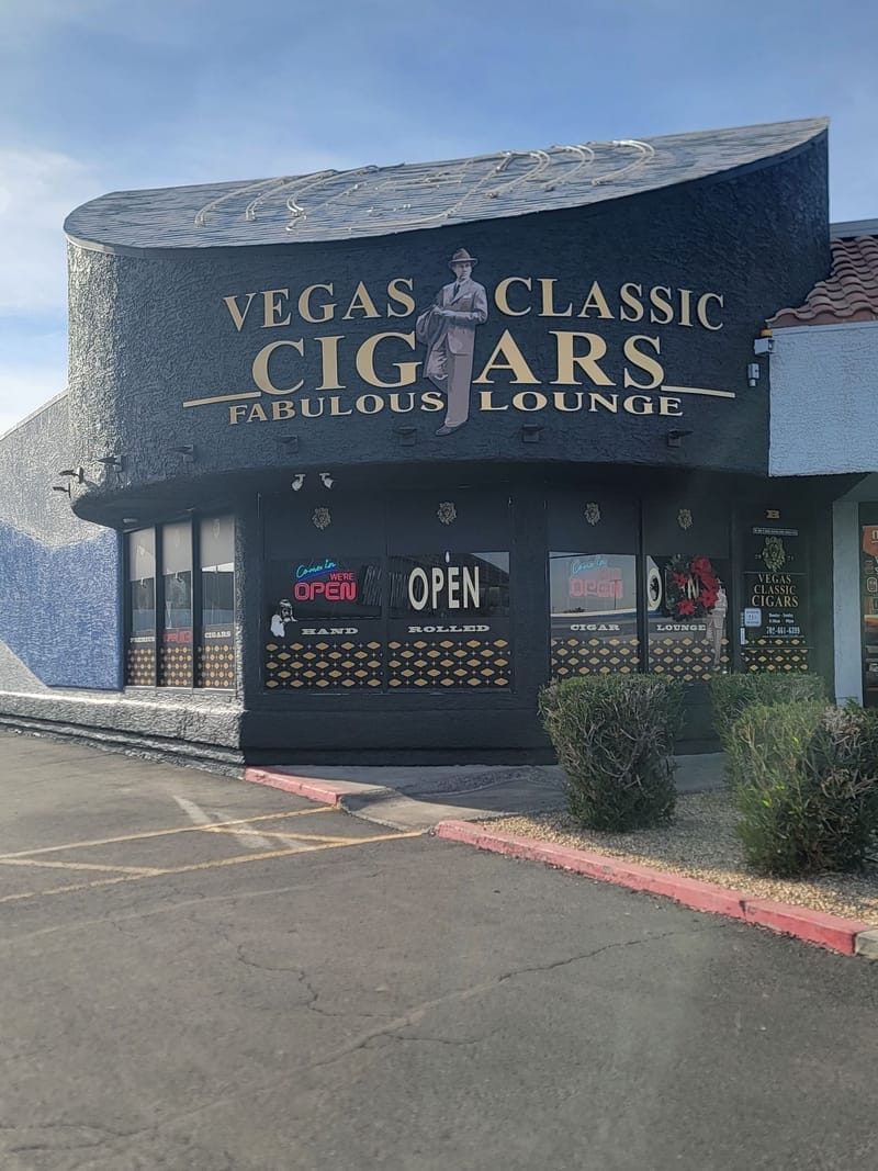 Vegas Classic Cigars lounge exterior painted dark blue